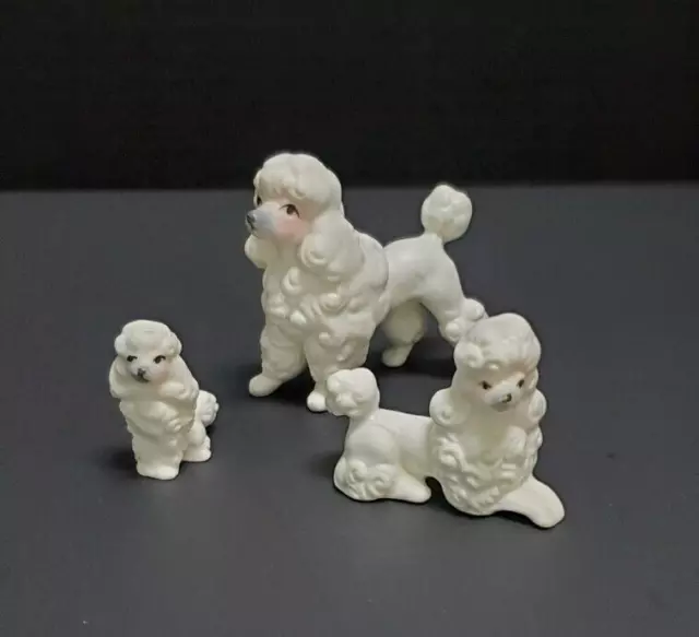 Vtg Set of 3 Blue Nose Poodle Dogs Bone China Miniature Family Japan Knick Knack