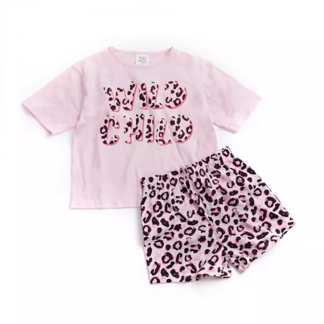 Enfants / Filles 'Enfant Sauvage' Rose Animal Short Imprimé Pyjama Ensemble