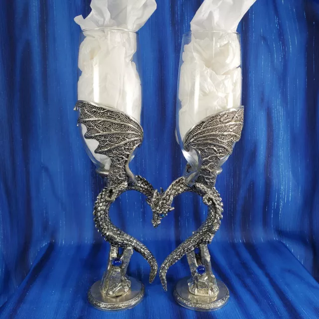 Dragon Heart Wings Flute Clear Glasses Blue *NEW* Wedding Toast Anniversary