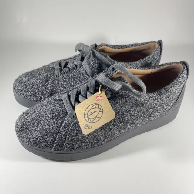 FITFLOP RALLY WOMENS Size 10 Shoe Grey Merino Wool Mix Lace Up Low Top ...