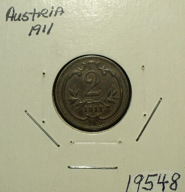 Austria 1911 2 Heller Bronze Coin