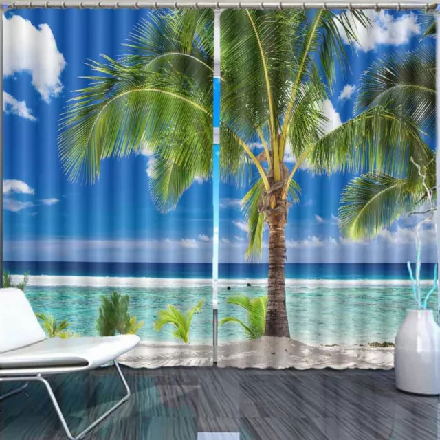 Coconut Tree Nice Sea 3D Curtain Blockout Photo Printing Curtains Drape Fabric 3