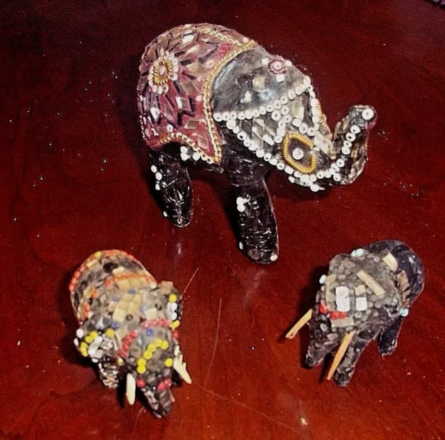 3 Vintage Paper Mache Elephants 2" - 1 5/8"- 4" Long #38