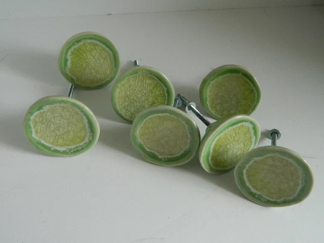 Set of 7 Ceramic Green Decorative Cabinet Knobs Drawer Pulls Handmade Thailand