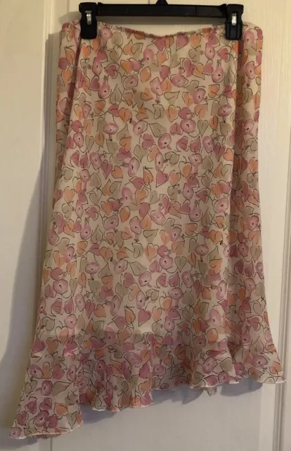 Vintage Worthington Skirt Womens 12 Chiffon Fairy Pink Floral Asymmetric Hem Y2k