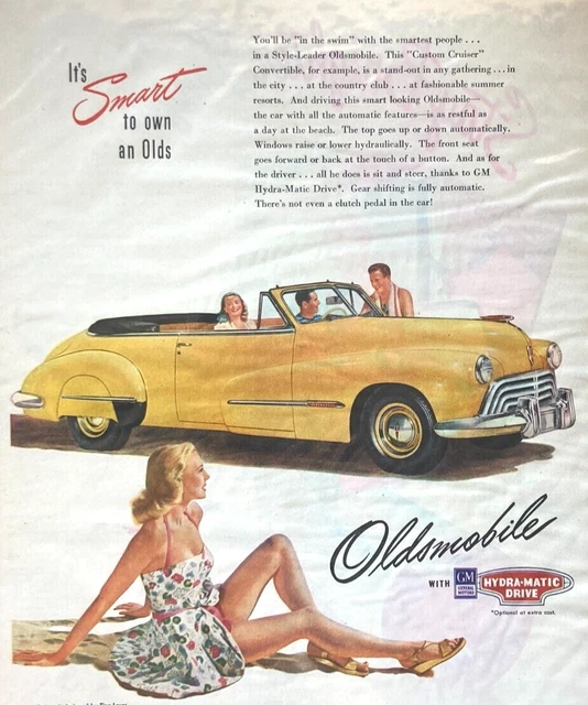 Vintage 1947 Oldsmobile Hydra-Matic Drive Convertible    Magazine Print Ad W30