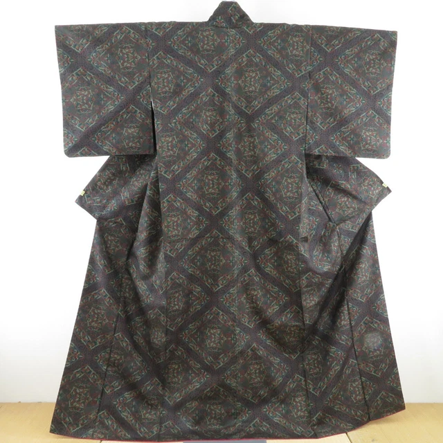 Tsumugi kimono Silk Oshima tsumugi Diamond pattern Black 64.6inch Women's