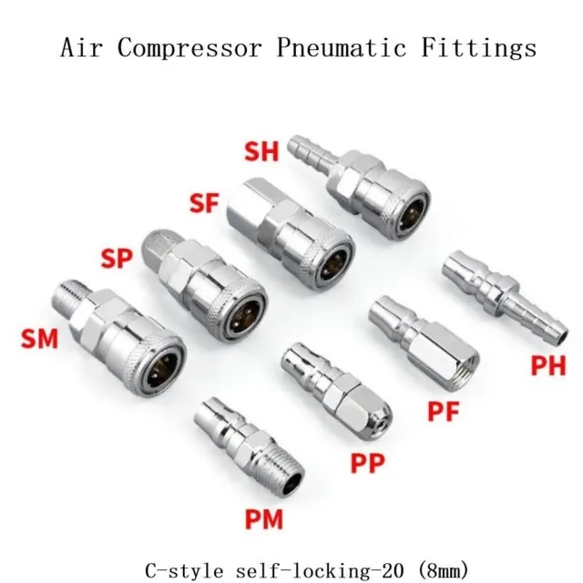 Acheter Raccord pneumatique en fer pour tuyau d'air, connecteur de  compresseur, coupleur à dégagement rapide, raccords de ligne d'air pour  tuyau de 8mm SH20 PH20, 2 pièces