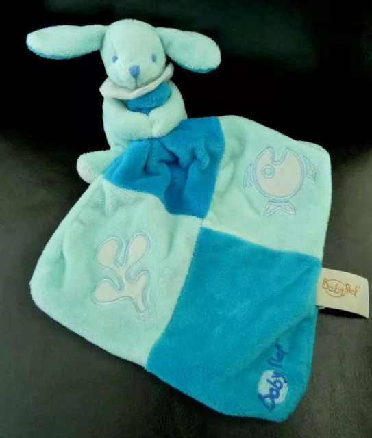 *. Doudou Peluche Baby Nat Lapin Bleu Poisson Mouchoir Excellent Etat