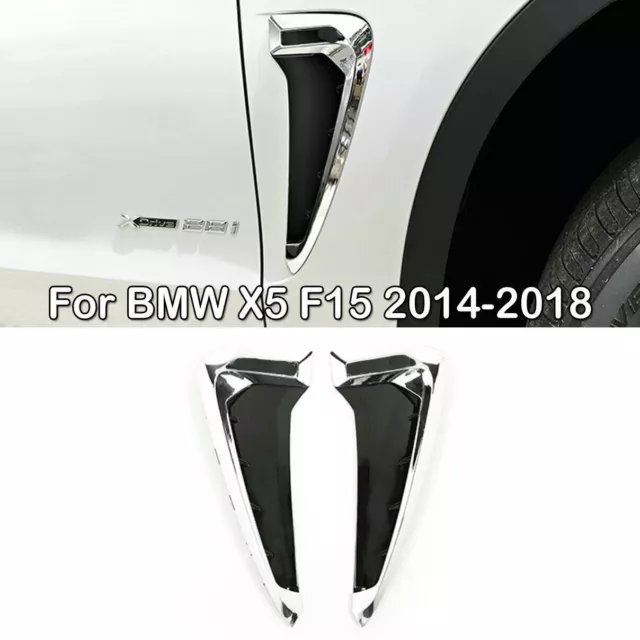 2Pcs For BMW X5 F15 2014-2018 Chrome ABS Marker Fender Side Air Vent Trim Cover 3