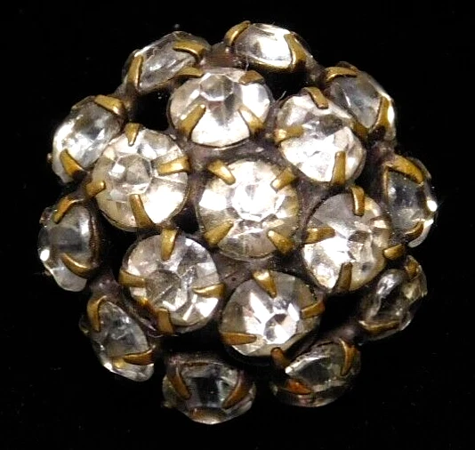 Antique Vtg Clear Glass Jewels set in BrassCharmstring BUTTON Czech BKMKNICE #J1