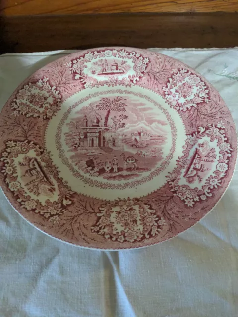 Antique George Jones & Sons Oriental Crescent Red/Pink Dinner Plate 9 7/8"
