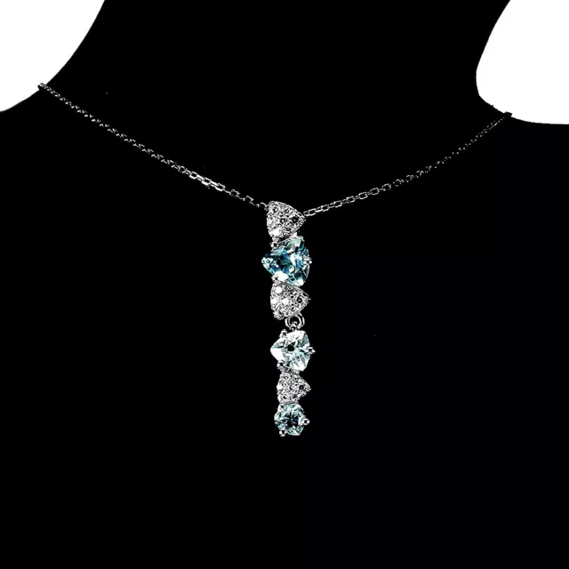 Heated Trilliant Sky Blue Topaz 6x6mm Cz 925 Sterling Silver Necklace 18 Inches 2