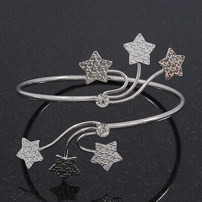 Silver Plated Textured Diamante 'Stars' Armlet Upper Arm Cuff Bracelet -
