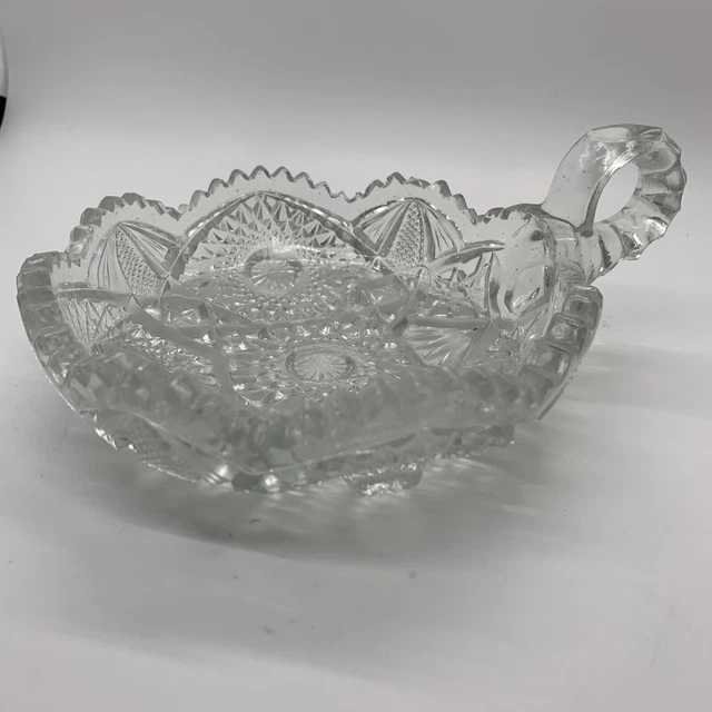 Vintage American Brilliant Period ABP Cut Glass Imperial Nucut Nappy Handle