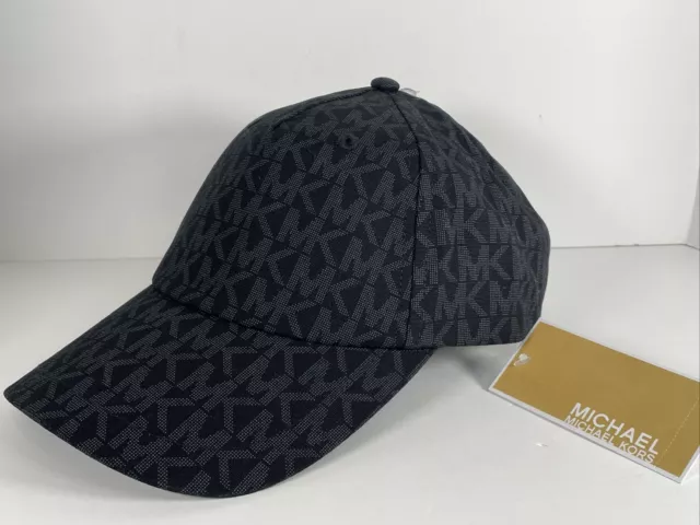 Michael Kors Black MK Logo Monogram Strap Back Baseball Cap Hat New