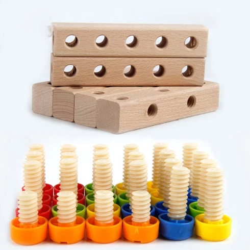 Holzbausteine KONSTRUKTION 54Stk Holz Bausteine Bauklötze Klötze Set Baukasten
