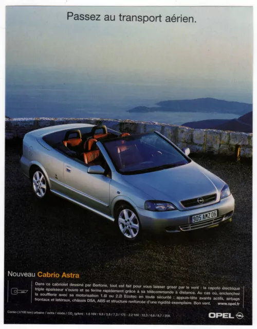 2001 OPEL Astra Convertible Vintage Original Print AD | Car photo Bertone France