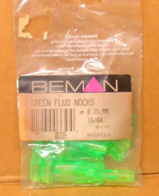 Original Beman 16/64 Carbon Arrow Replacement Nocks - Flo Green - NOS Dozen Pack