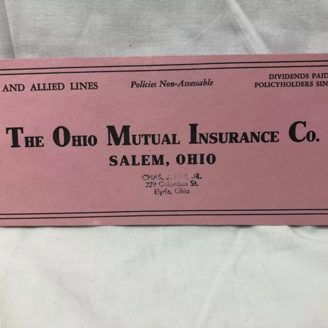 Vintage Advertising Ohio Mutual Insurance Ink Blotter Salem Ohio