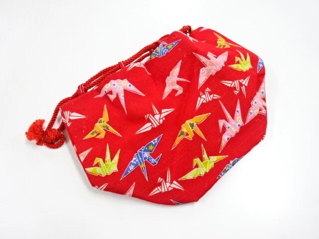 6534572: Japanese Kimono / Vintage Drawstring Bag / Origami Cranes