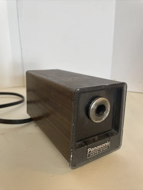 Vintage Panasonic KP-77 Electric Pencil Sharpener Auto Stop Faux Woodgrain Japan