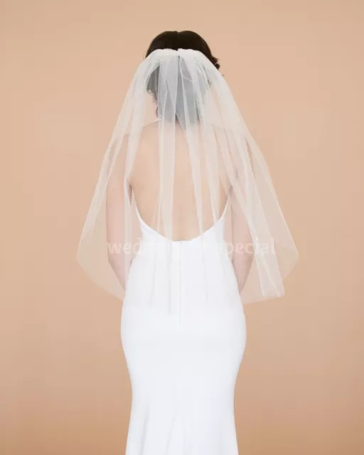 Off White Bridal Wedding Veil 1 Single Tier Waist/Elbow Cut Edge Pearls 28''UK