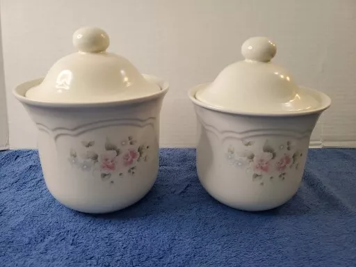 Pfaltzgraff Tea Rose Stoneware Canister Jar Set of 2 Vintage