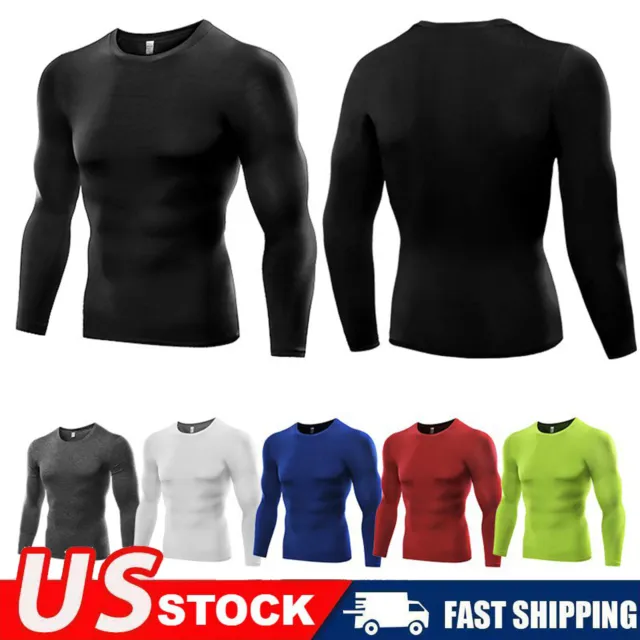 Men's Long Sleeve Quick Dry Compression Shirt Gym Tops Under Base Layer Tight US