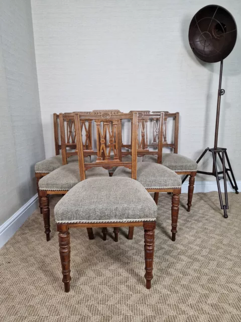 An Antique Set of Six Walnut Victorian 19th Century Dining Chairs ~Delivery Avai