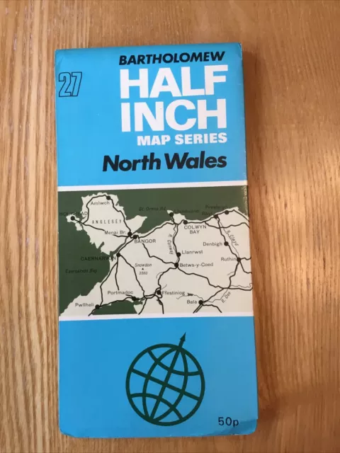 1971 Bartholomew Half Inch Map 27 North Wales (incl Anglesey , Bangor & Rhyl )