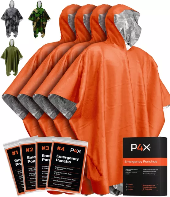 P4X Emergency Rain Poncho with Mylar Blanket Liner - Survival Blankets