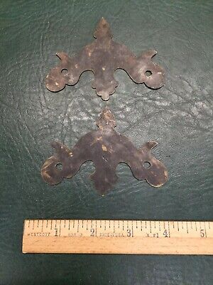 Two Antique Brass Drawer Cabinet Pull Backplates Bat Wing 2