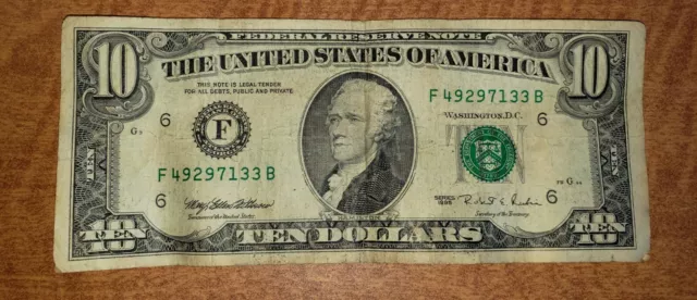 1993 $10 Ten Dollar Bill Federal Reserve Note New York Vintage Old Currency