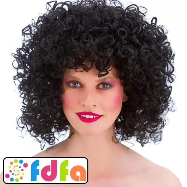 Wicked 1980s 80's Disco Perm Curly Wig Black Ladies Adults Fancy Dress