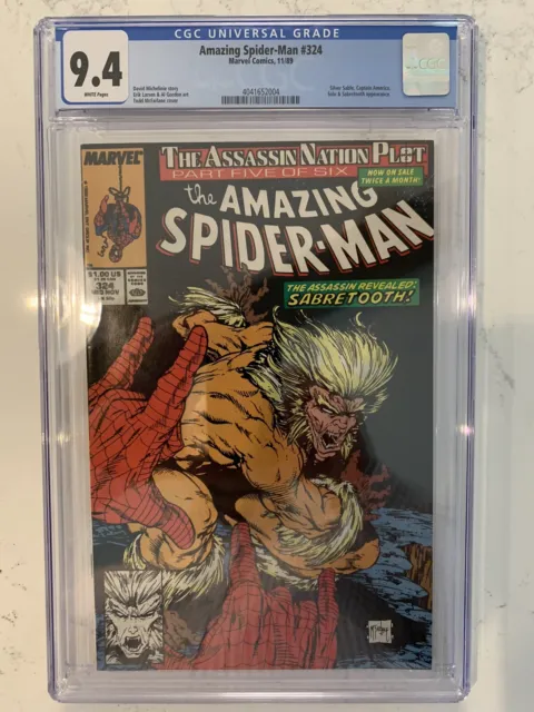 Amazing Spider-Man #324 CGC 9.4 (Marvel 1989) Silver Sable, Sabretooth & Cap.!