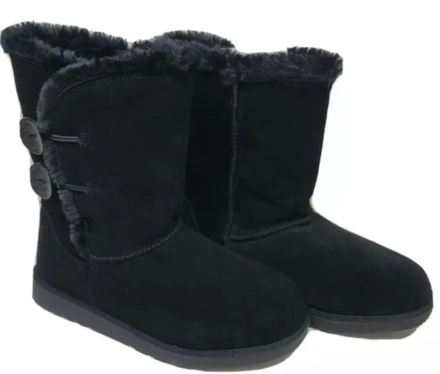 SO Women's Black Boots Leather Faux Fur Lined Snow Fireside - Size 6