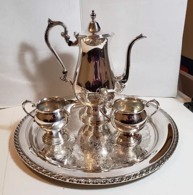 Oneida 4 pc Silver Plate Tea/Coffee Service 25th Silver Anniversary w/ Tray Nice