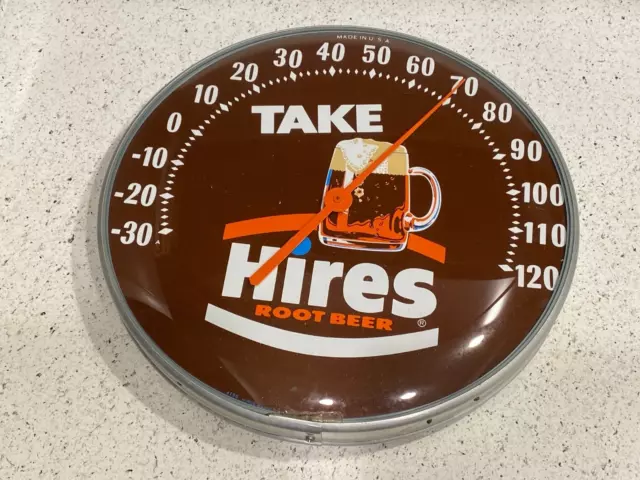 Vintage Hires Root Beer Metal & Convex Glass Advertising Thermometer Vintage Hires Root Beer Metal & Convex Glass Advertising Thermometer