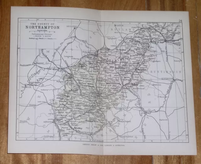 1882 Antique Map Of County Of Northampton Northamptonshire Daventry / England