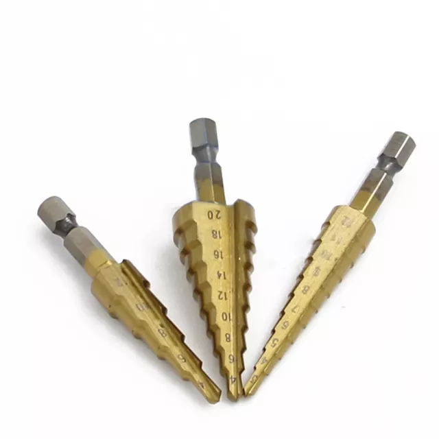 Cone Step Drill Bits 3pcs HSS Titanium Bit Set Saw Hole Cuttering Tool w/Pouch