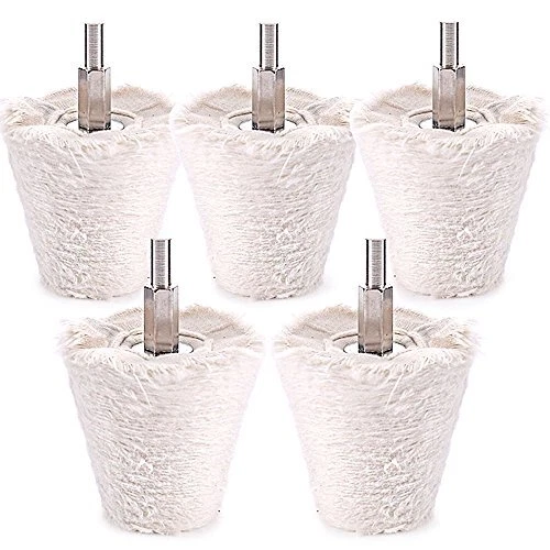 Swpeet 5 Pcs Cone-Shaped White Flannelette Polishing Wheel Grinding Head with...