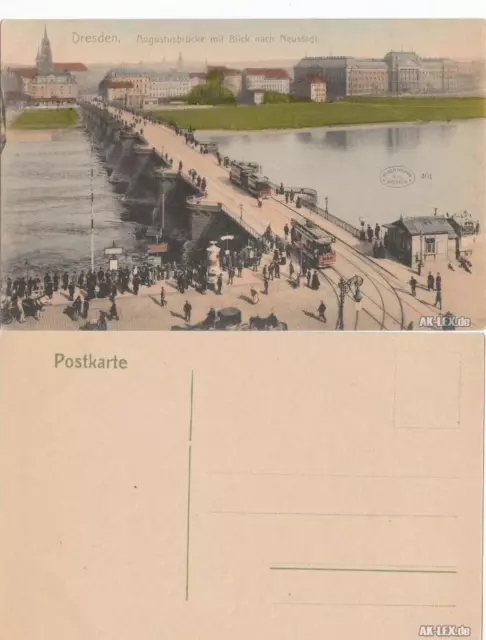 Äußere Neustadt-Dresden Augustusbrücke mit Blick nach Neustadt ca 1909 1909