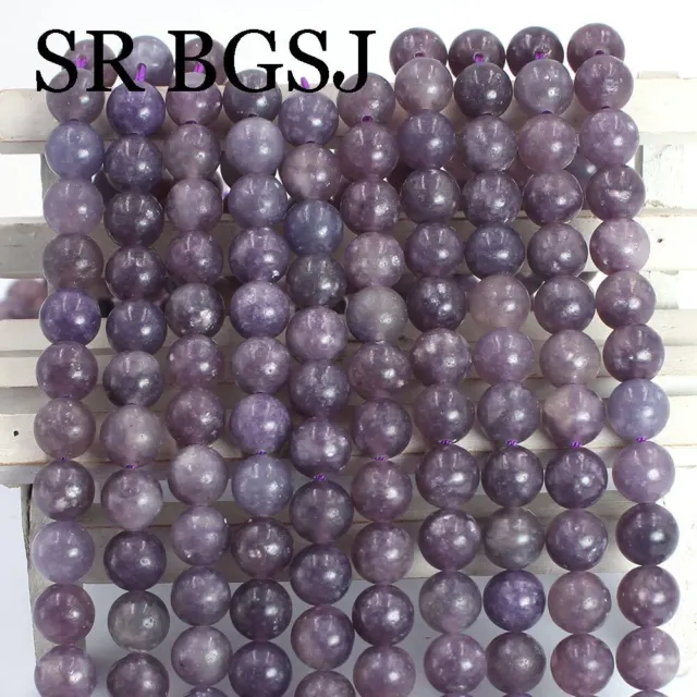 Natural 8mm Round Gemstone Purple Lepidolite Jewelry Beads Strand 15"