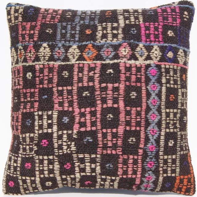 Taie D'oreiller Kelim Turque Brodée Tapis Carré En Laine Kilim Fait Main...