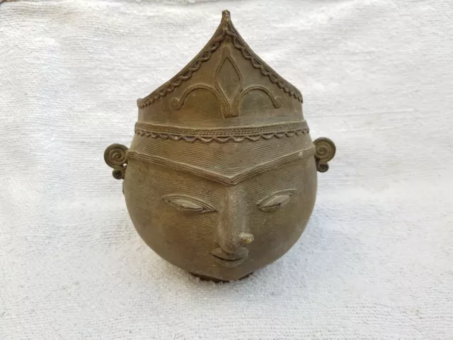 Vintage Ancien Rare Déesse Devi Durga Maa Visage Forme Laiton Pot Navaratri 2