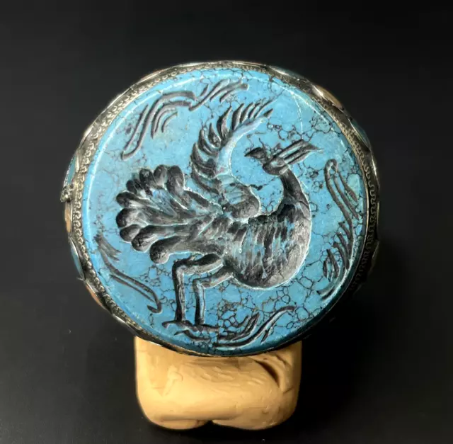 Huge, Rare, Antique Middle Eastern Or Persian Ring / Carved Pegasus In Turquoise