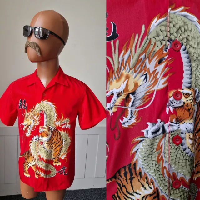 Camicia Vintage Bambini Tiger Rossa Taglia 13-14 Anno Poliestere Grafica 90S/2Yk Az29