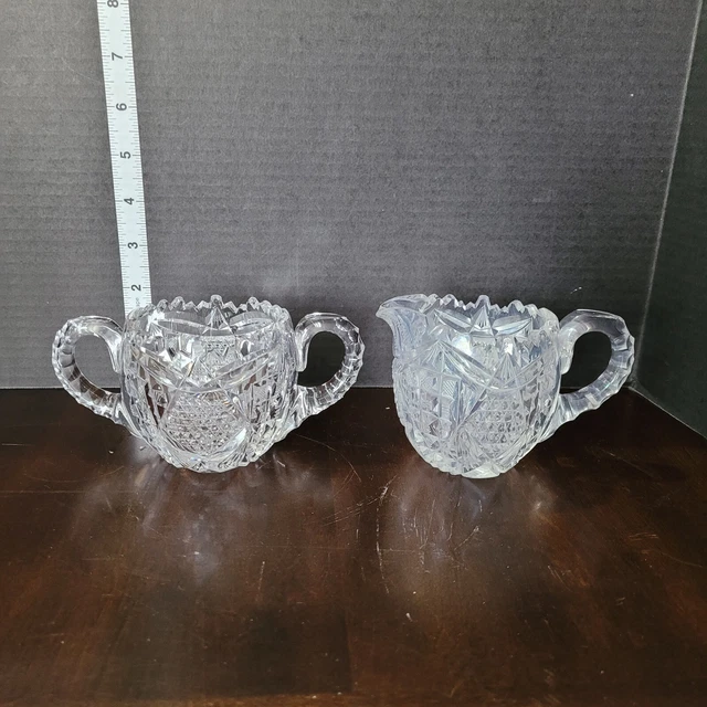 American Brilliant Cut Glass Crystal Vintage Sugar Bowl & Creamer .