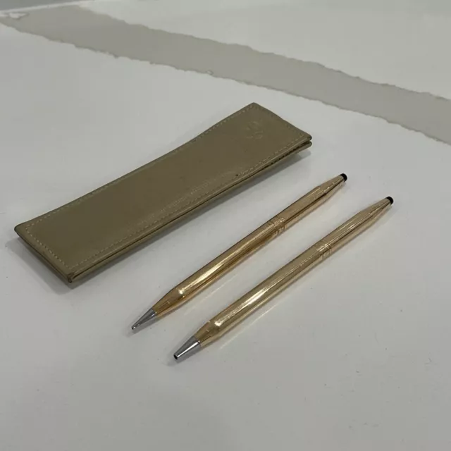 Vintage CROSS  14kt Gold Filled Made In USA  Pen And Pencil Set Rose Engraved